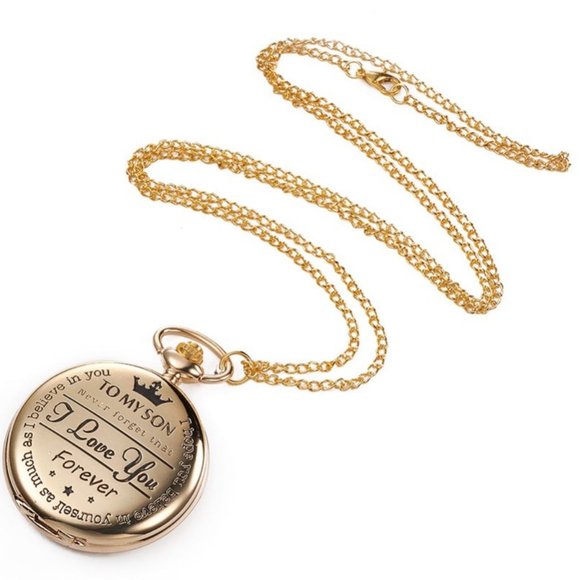 New To My Son engraved Pocket Watch on chain necklace - Picture 2 of 4